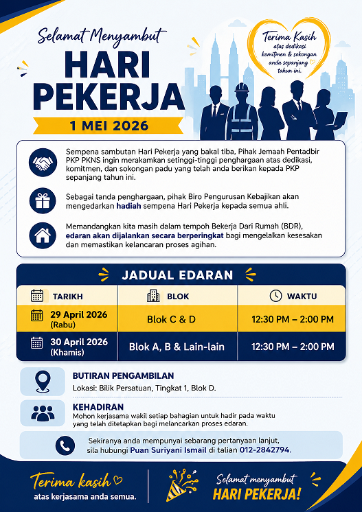 Edaran Hadiah Sempena Sambutan Hari Pekerja kepada semua Ahli PKP PKNS